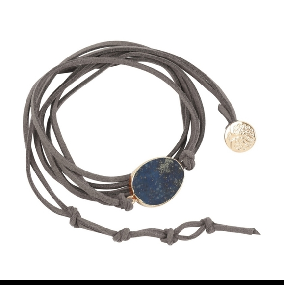 New blue stone gray faux suede wrap bracelet - Picture 2 of 6
